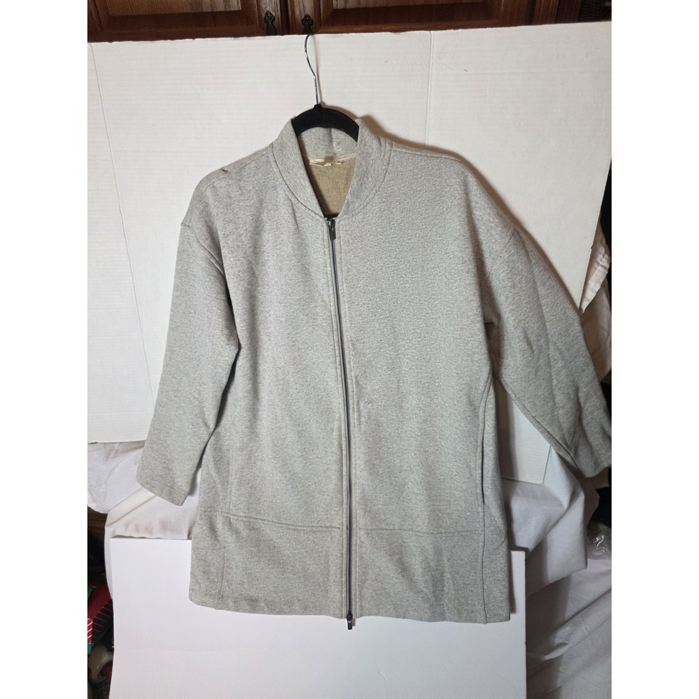 Eileen Fisher Gray Fleece Full Zip Basic Jacket Womens XS Regular Relaxed